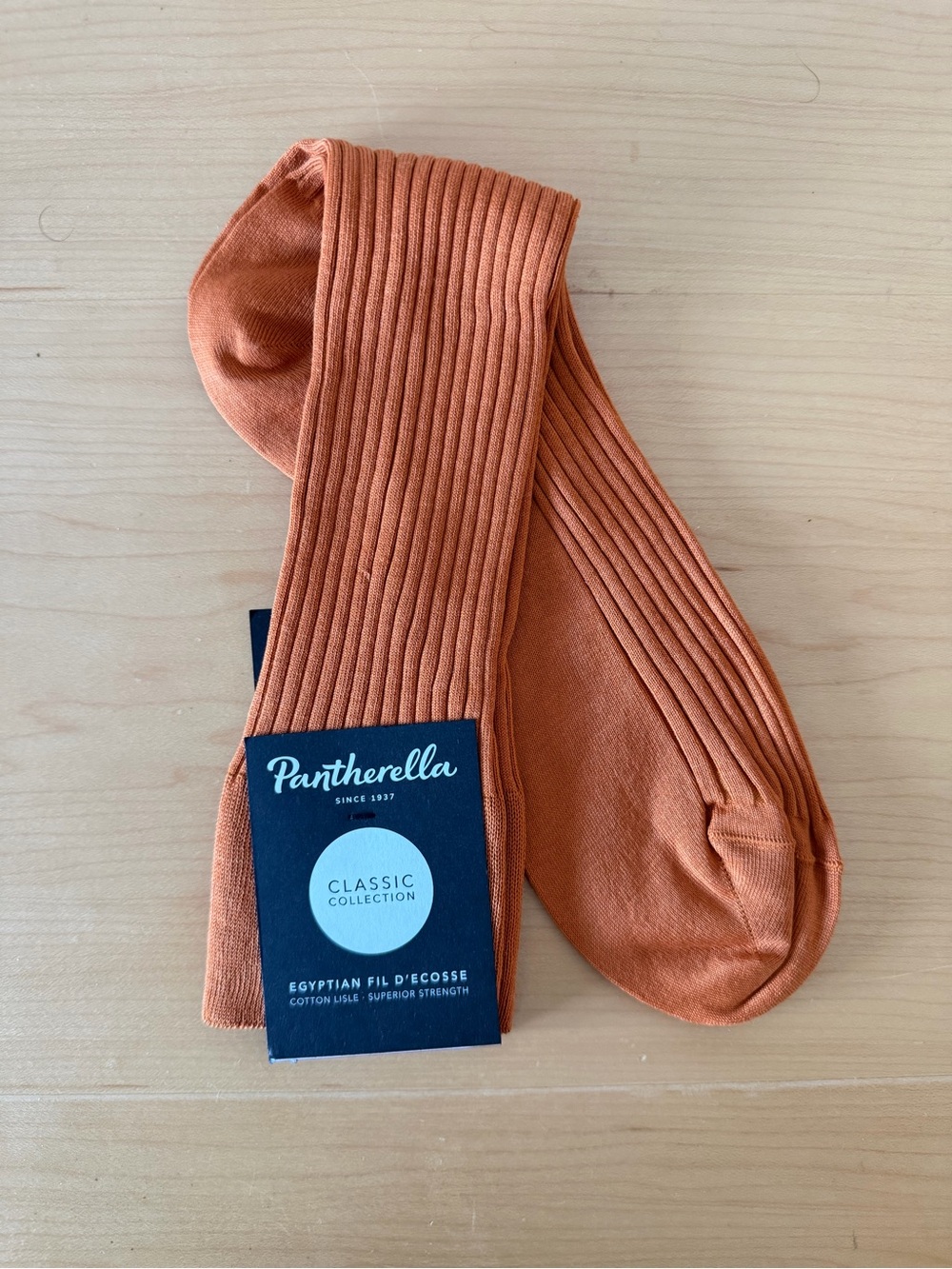Pantherella Danvers Ribbed Cotton Orange Cotton Blend Socks Medium